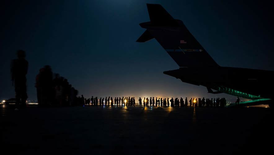 An air crew in Kabul, Afghanistan, prepares to evacuate people from the country in 2021