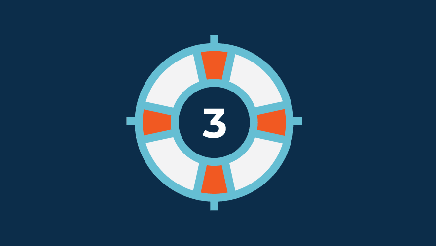 Illustration with a white and orange life preserver on a blue background with the number 3 in the middle. 