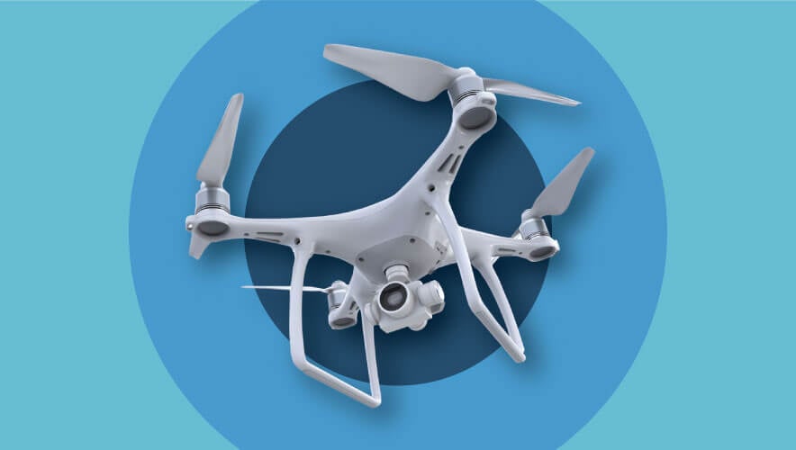Photo of a Multi-Rotor Drone on a blue circular background