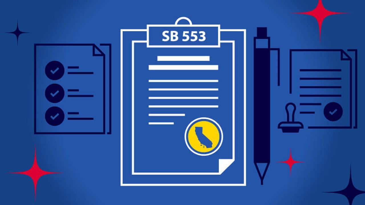 Illustration of legal documents on a blue background focusing on californian laws