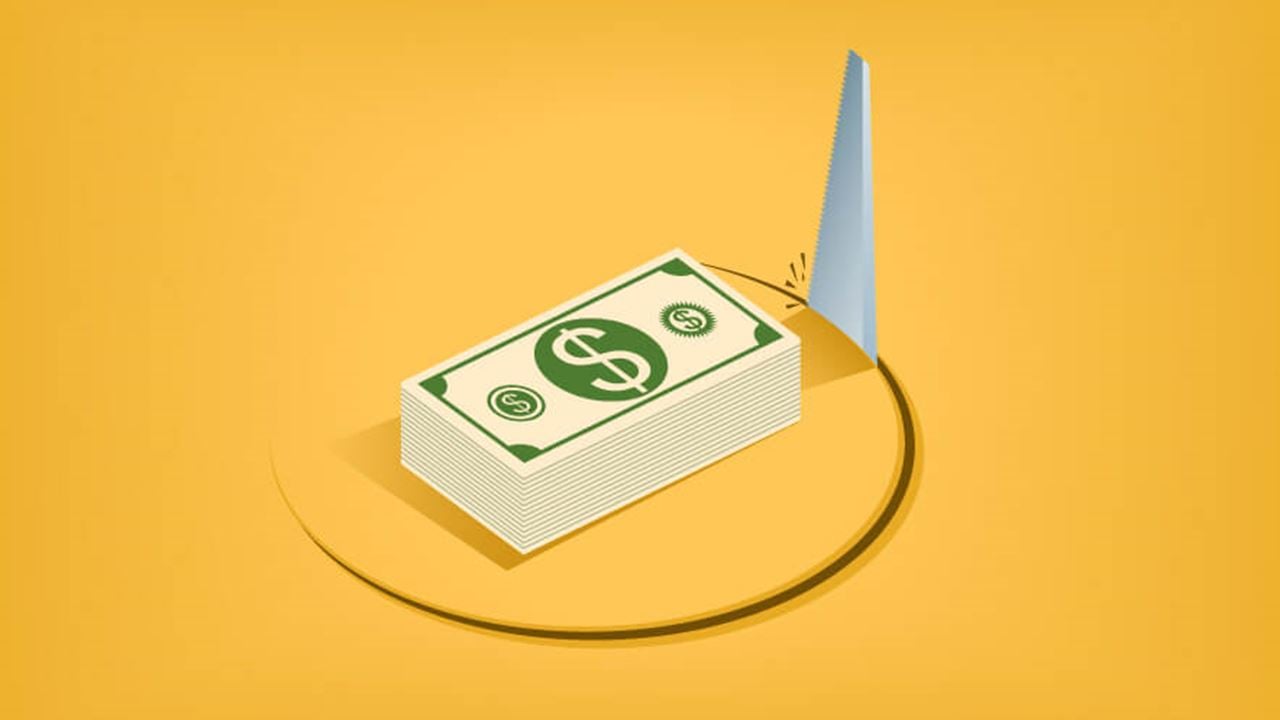 Illustration of a saw cutting a circle around a stack of money