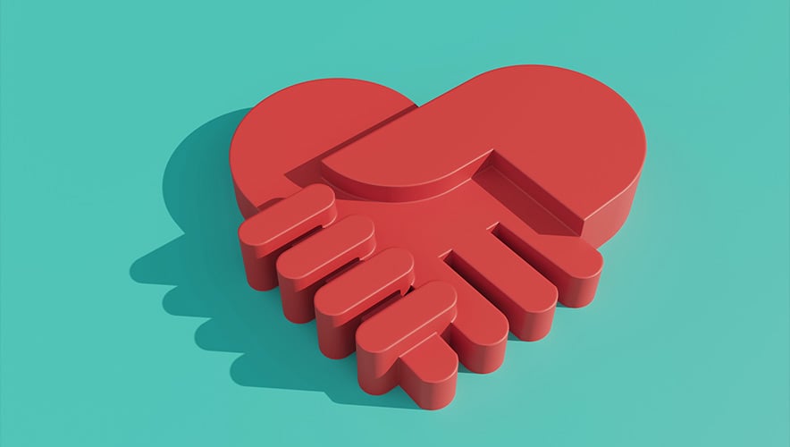 Three dimensional illustration of hands forming the shape of a heart.