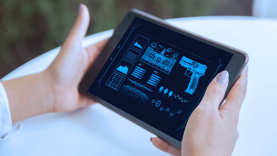 A tablet displays security threats on college campus. New technologies can help prevent and respond to active shooter incidents at universities.