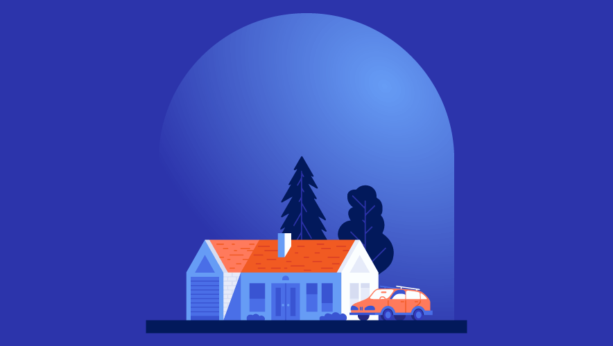 Illustration of a row of well-dress executive protection guards. The central figure, a woman, has a teal-blue spotlight shining down on her from above.