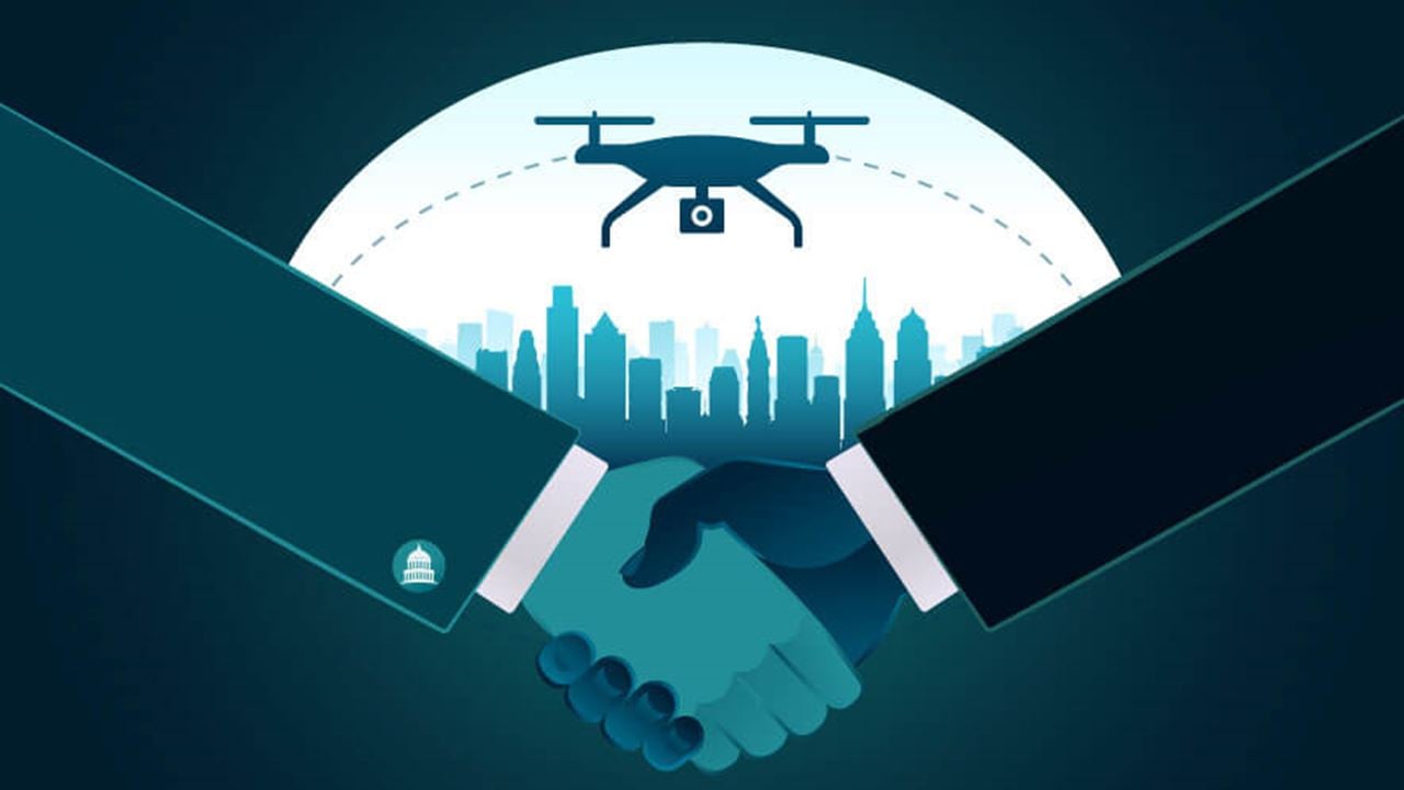 Illustration of public-private partnership to strengthen U.S. counter-drone strategy.